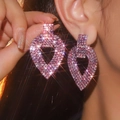 Luxurious large hollow heart-shaped earrings with shimmering pink zircons for women - Hollow Heart (BXE038-F1) / Pink