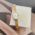 Vintage oval gold ladies quartz watch with link strap displayed on a premium gift box - Gold with Box / Gold