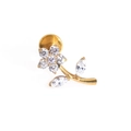 F136 titanium gold flower labret stud with sparkling zircon petals and leaves - 1.2*6mm / Gold