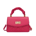 Red quilted small square bag with ruched handle and gold hardware in variant color - Rose Red