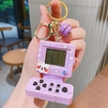 Purple retro handheld game console keychain with mini LCD screen and cute cat details - Purple Desktop PC Style Game Console