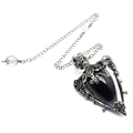 Detailed close-up of a purple teardrop labradorite pendant with a silver star motif frame - Amethyst + Pendulum Chain