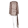 Bruine polka dot chiffon mini-jurk met lange mouwen en asymmetrisch strikdetail in de taille - S / Koffie Polka Dot