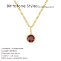 Macro detail of 8mm red round birthstone pendant on 14K gold plated stainless steel chain - January Red - Gold