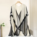 Macro detail of breathable fabric and geometric print on a long summer shawl - One Size / Color Block Geometric