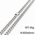 Silver stainless steel Cuban chain necklace, 650x6mm size with a polished metal finish - 6mm x 650mm