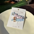 Detail of sweet star and plaid hair clips with coffee bear motif on display card - Blue Star Button Toast Blue Plaid Side Clip