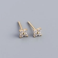 Minimalist S925 silver four-leaf clover flower earrings with gold plating and zircons - 925 Silver / Gold (White Zirconia)