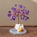 Lucky Maneki Neko figurine with amethyst crystal money tree on marble base - Amethyst Style (Random Lucky Cat)