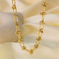 Elegant gold multi-layered flat snake and oval link chain necklace for women - H206 Thorn Chain Gold Necklace