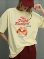 Relaxed fit pale yellow cotton T-shirt with French breakfast pancake graphic print - S / Light Yellow