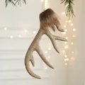 Golden Christmas reindeer antler hanging ornament with brown faux fur and glitter, 24x14cm - Champagne Large Ornament With Faux Fur