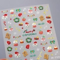 Stickers ongles Noël 3D M-759 avec Père Noël et bonhomme de pain d'épices dorés - M-759 Dorure Argentée Colle Gelée