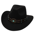 Chapeau de cowboy noir en feutre avec ornements turquoise et boucle en métal vintage - Enfants / Noir (Bande Décorative Florale)