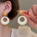 Summer colorful flower earrings in ginger yellow and off-white resin hoops - Ginger Off-White Thick Hoop (41# Silver Needle)