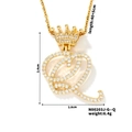 Golden crown letter Q necklace with white cubic zirconia and dimensions data - Q Style (N00203J-G--Q)