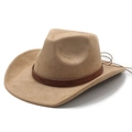 Classic camel faux suede western cowboy hat with embossed leather band and adjustable cord - M (56-58cm) / Camel Suede