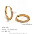 18K gold-plated stainless steel huggie hoop earrings featuring AAA cubic zirconia stones - 16mm / Gold