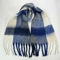 Thick blue and white checkered winter scarf with soft tassel fringe detail - 52# (Blue White Plaid)