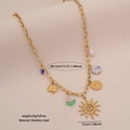 Golden stainless steel paperclip necklace with colorful sun and heart charms - Tulip and Four-Leaf Clover Paperclip Chain Style (3#)