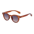 Retro-Oval-Sonnenbrille mit bernsteinfarbenem Gestell und lila Verlaufslinsen - Transparent Dunkler Tee Gold Grau Tee Farbverlauf Gläser