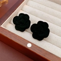 Elegant matte black camellia flower stud earrings with a velvet-like textured finish - 31# Silver Earring Post - Black - Flower