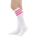Comfortable white knee-high socks with three horizontal pink stripes in JK college style - One Size / White with Rose Red Stripes