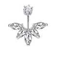 Detailed close-up of a silver belly ring featuring sparkling marquise-cut zircon stones - Style 3 Silver