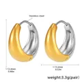 Detail view of two-tone stainless steel earrings with exact size and weight dimensions - Two-tone Gold (12mm)