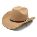 Classic western cowboy hat in camel felt with decorative leather band and metal rivets - M (56-58cm) / Camel