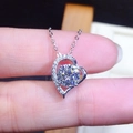 Silver heart pendant necklace featuring a large round-cut diamond in a pavé frame - Heart-shaped Necklace Xl-94 [with Chain]