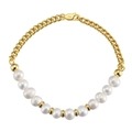 S925 sterling silver gold-plated bracelet featuring white pearls and Cuban chain links - NMB07-Pearl Cuban Chain Gold-8 Inch