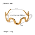 Minimalist wavy open cuff bracelet in 18k gold plated stainless steel with dimensions - Gold Wave Textured Open Bracelet (JDBW2310001)