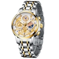 Reloj de hombre bicolor plata y oro en acero inoxidable con esfera blanca calada - Bicolor Oro y Esfera Blanca Correa de Acero