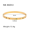 Detailed view of 18K gold plated square bangle with colored gemstones and size markings - Colorful Zirconia Gold Style (NB-B6053-G)