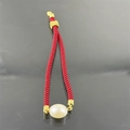 Handmade red Milan cord bracelet with white pearl and gold metal bead accents - Red