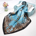 Vintage leopard print square satin scarf with gold chain pattern on blue background - 90x90cm / Black Sky Blue