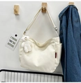 Minimalist white canvas tote bag with cute bear charm hanging on a wooden hook - With Bear Pendant / Off White