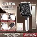 Silver high-pressure handheld shower head with large panel and four spray modes - Silver Square 3-Button Shower Head