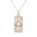 Detailed close-up of 18K gold-plated birdcage pendant with a colorful zircon crown - Birdcage Crown Shape