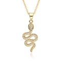 Macro detail of gold-plated snake pendant with micro-pave crystals on white backdrop - D524-Delicate S-Shape Gold Snake