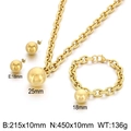 Set gioielli in acciaio inossidabile dorato con ciondoli a sfera e catena spessa - Set di Tre Pezzi (KS222566-Z) / Oro