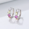 S925 sterling silver hoop earrings with four multi-colored gradient cubic zirconia stones - Silver