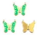 Green enamel butterfly charm in gold finish with sparkling rhinestones for DIY jewelry - No.5 Butterfly / 24x25mm / Green