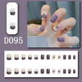 French press-on nails set with purple daisy flowers and 3D bowknot decor in D095 style - Glue Type / Purple Bow Style (D095)