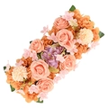 Orange and pink rose floral row with purple hydrangeas and white pompons - Orange