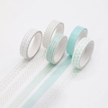 5-roll set of geometric washi tape in mint green and cyan for DIY stationery journaling - Geometric Basic 2 [5 Rolls]