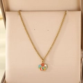 Golden stainless steel necklace with vibrant colorful enamel mushroom fungus pendant - Abstract Flower Mushroom Multi Color Style(KN295266-Z)