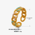 Minimalist chain design stainless steel open ring with blue and pink enamel in gold finish - Adjustable Open / Gold (Pink & Blue Enamel)