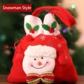 Christmas snowman plush drawstring gift bag with red soft fabric and festive details - Red Velvet Candy Bag - Snowman